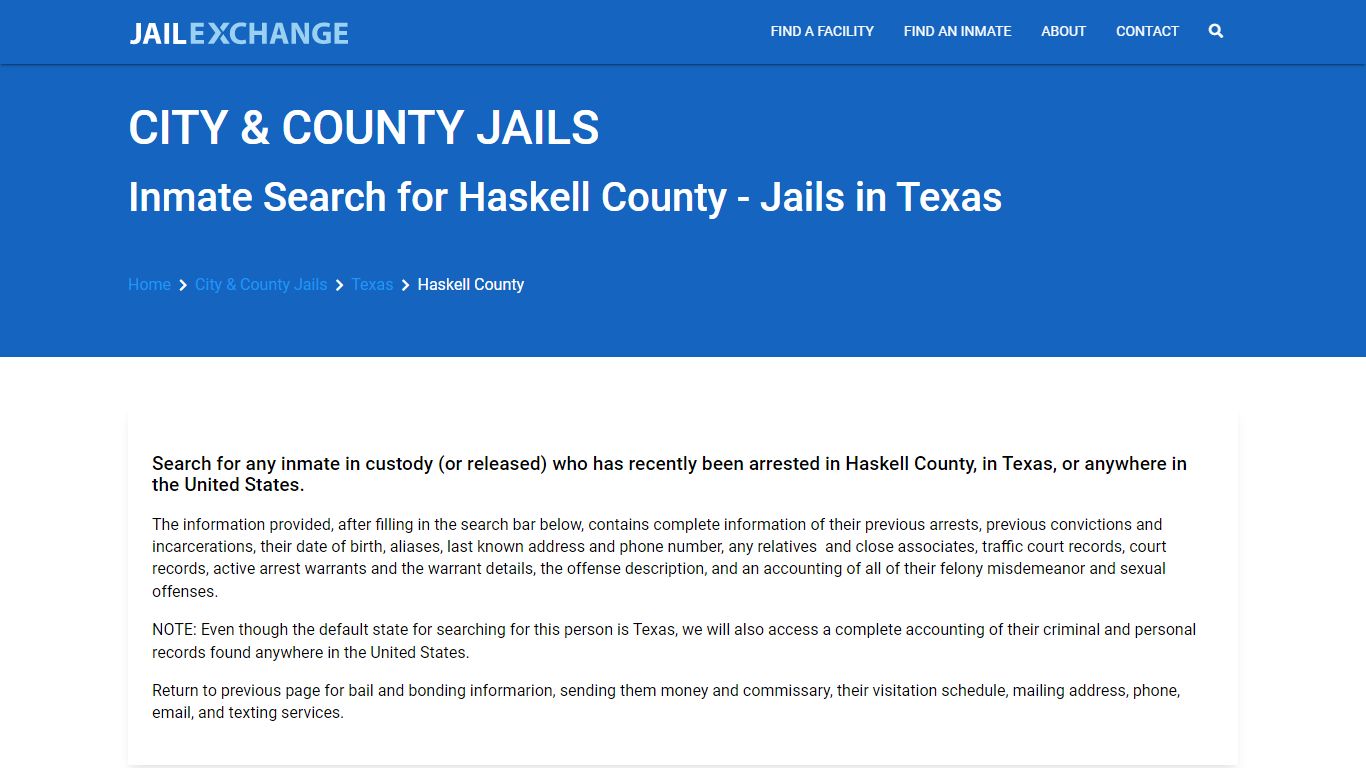 Locate an inmate in Haskell County, Texas - Jail Exchange